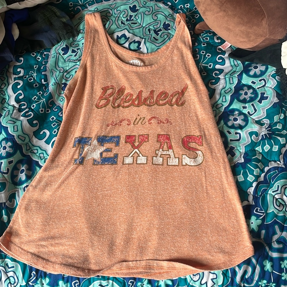 A Small (4/6), tanktop, coral,orange, “blessed to be in Texas”